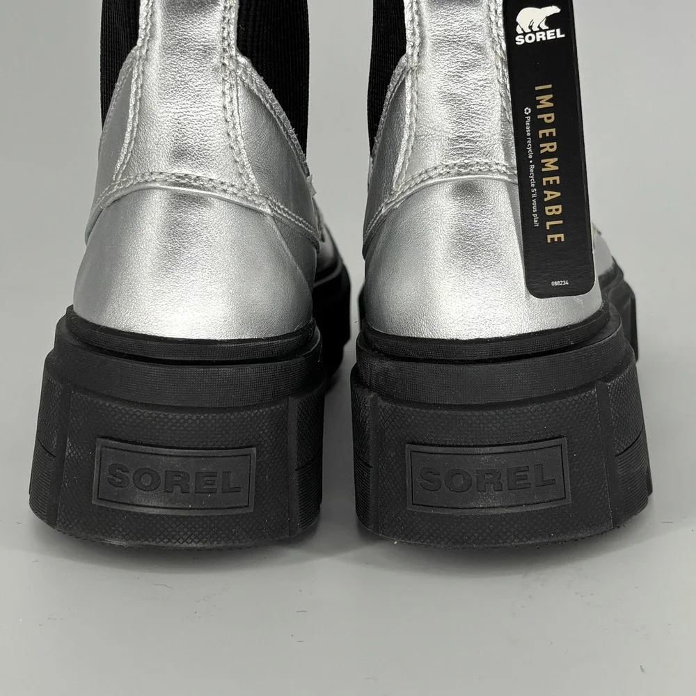 Sorel Caribou X Waterproof Chelsea Boots Silver/Black Women Size 8 Platform